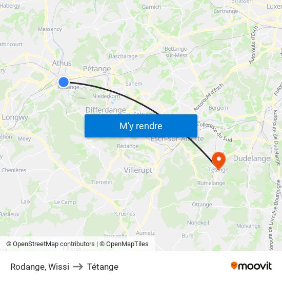 Rodange, Wissi to Tétange map