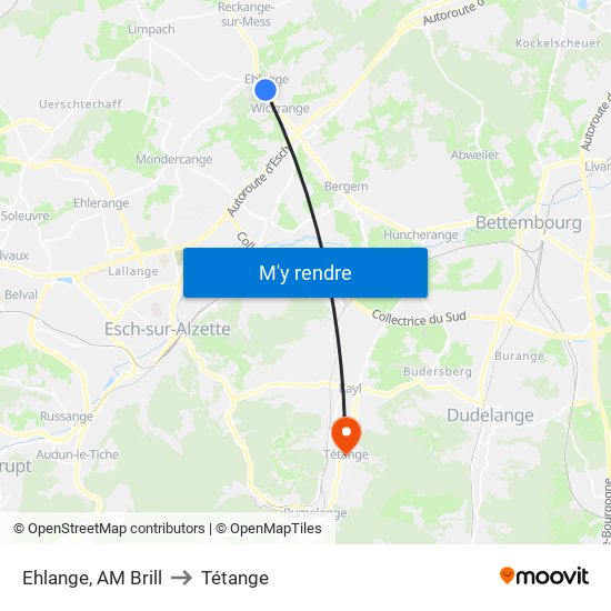 Ehlange, AM Brill to Tétange map