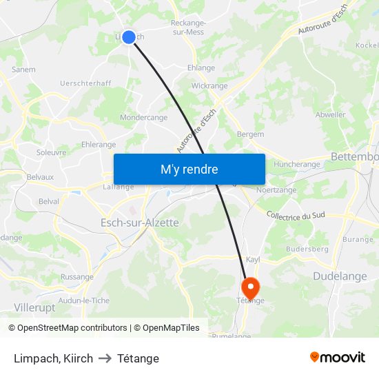 Limpach, Kiirch to Tétange map