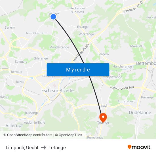 Limpach, Uecht to Tétange map