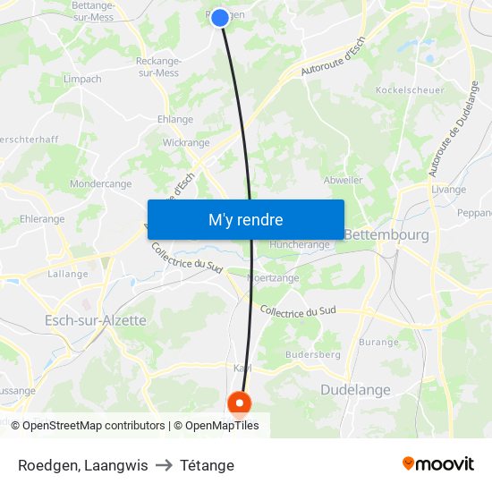 Roedgen, Laangwis to Tétange map