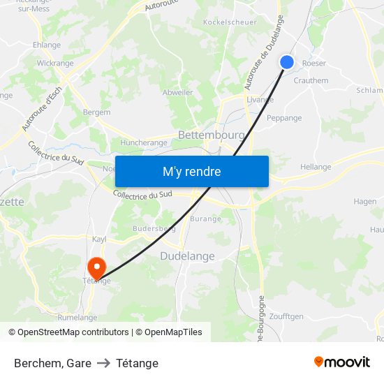 Berchem, Gare to Tétange map