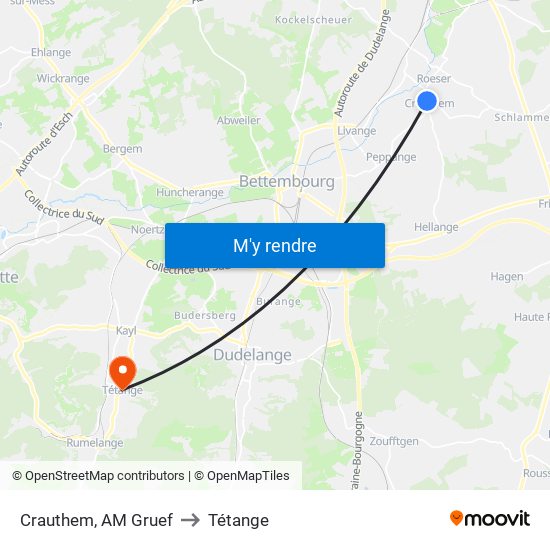 Crauthem, AM Gruef to Tétange map