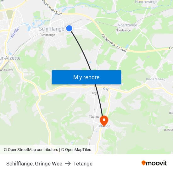 Schifflange, Gringe Wee to Tétange map