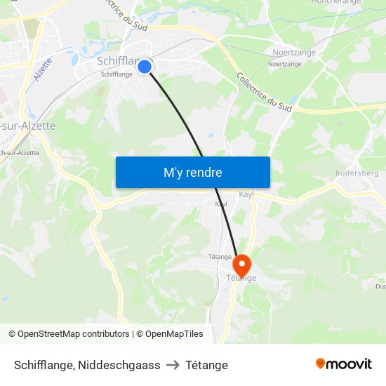 Schifflange, Niddeschgaass to Tétange map