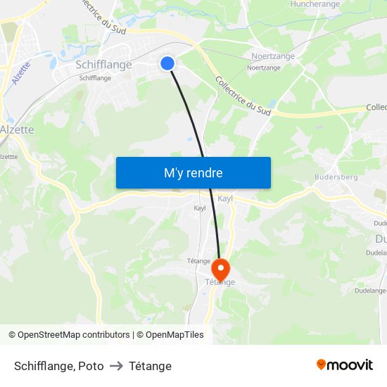 Schifflange, Poto to Tétange map