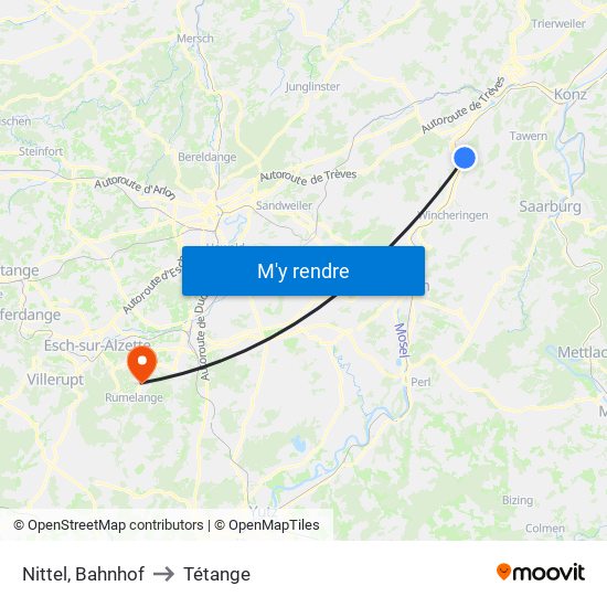 Nittel, Bahnhof to Tétange map