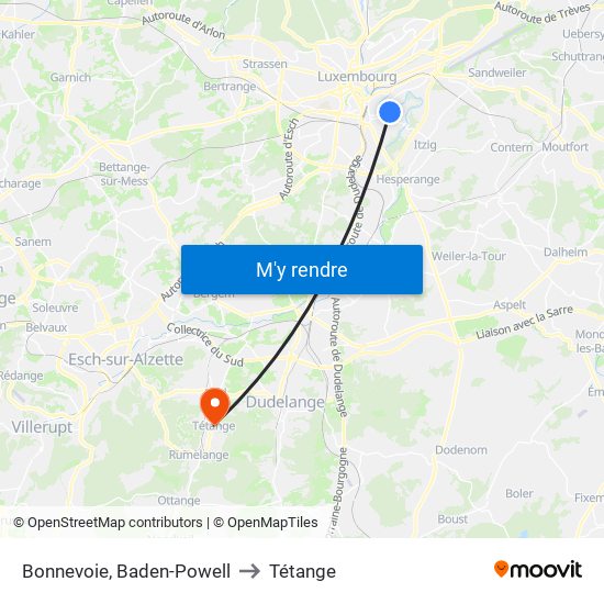 Bonnevoie, Baden-Powell to Tétange map