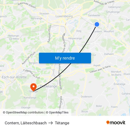 Contern, Läiteschbaach to Tétange map