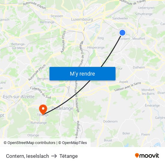 Contern, Ieselslach to Tétange map