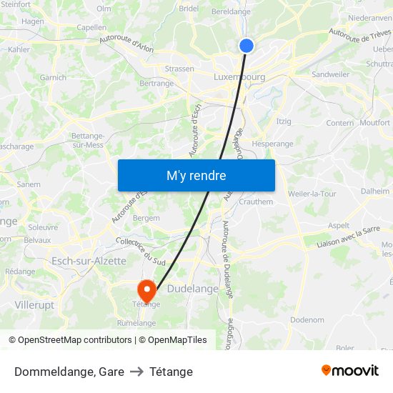 Dommeldange, Gare to Tétange map