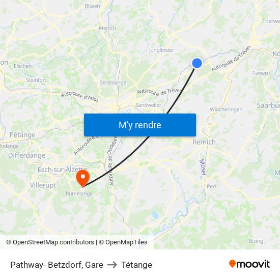 Pathway- Betzdorf, Gare to Tétange map