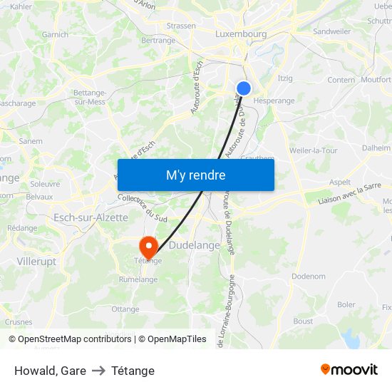 Howald, Gare to Tétange map