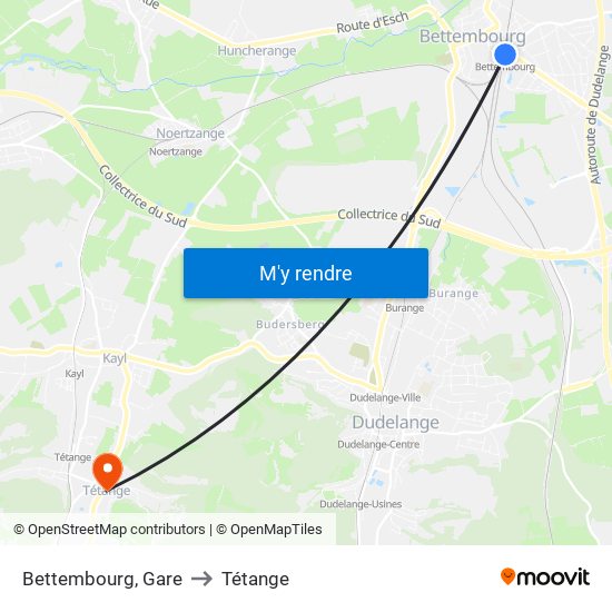 Bettembourg, Gare to Tétange map