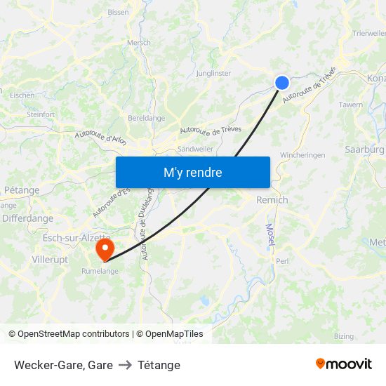 Wecker-Gare, Gare to Tétange map