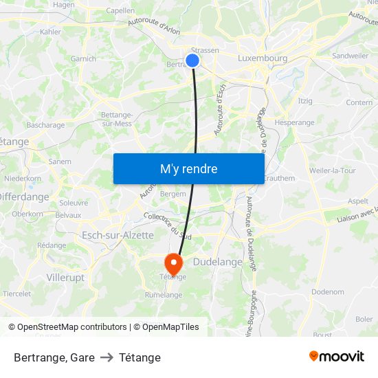 Bertrange, Gare to Tétange map