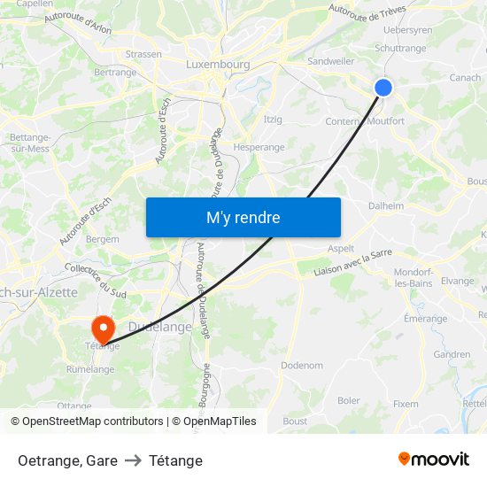 Oetrange, Gare to Tétange map