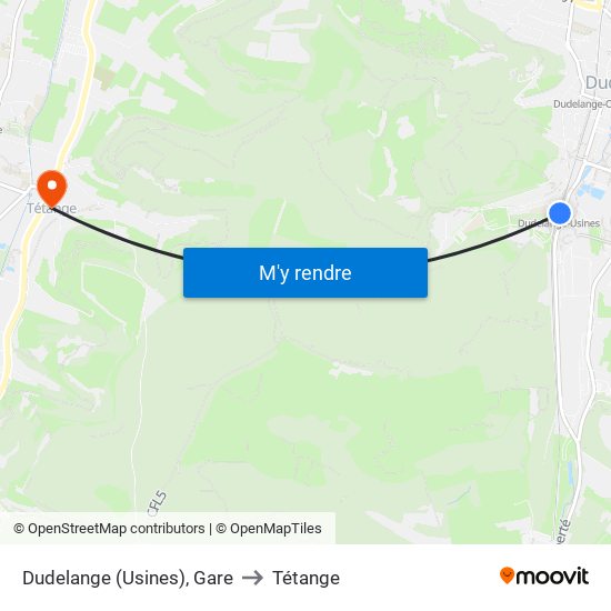 Dudelange (Usines), Gare to Tétange map