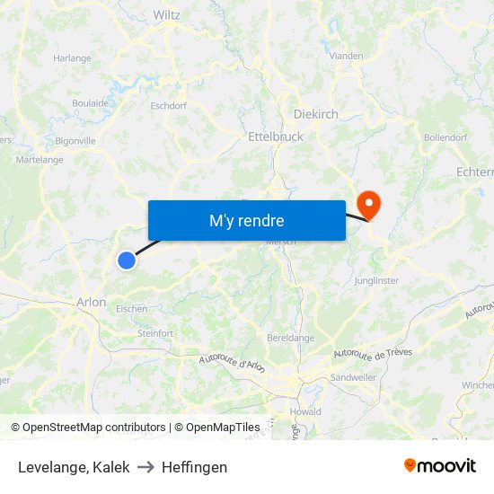 Levelange, Kalek to Heffingen map