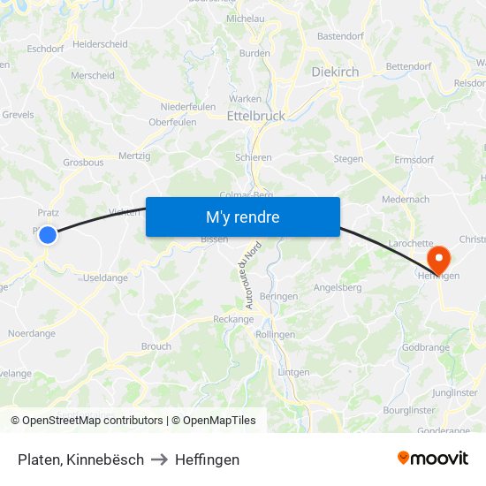 Platen, Kinnebësch to Heffingen map