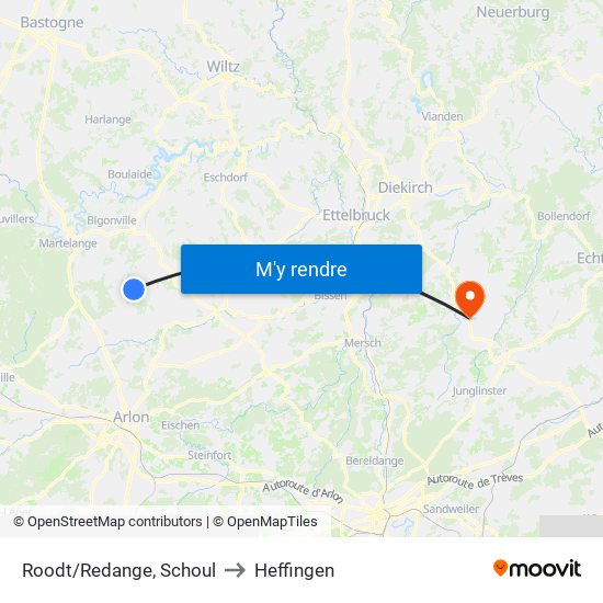 Roodt/Redange, Schoul to Heffingen map