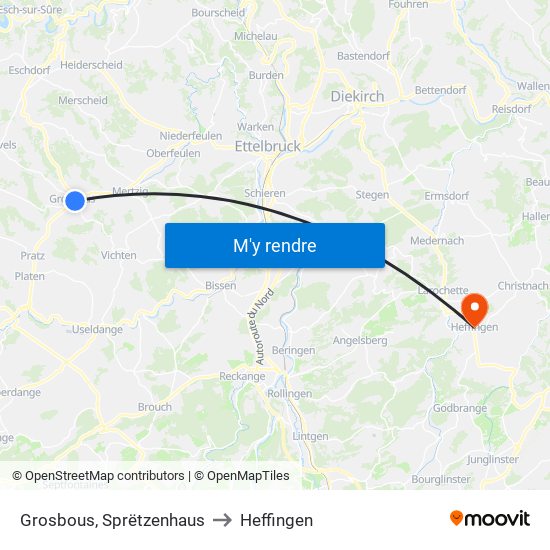 Grosbous, Sprëtzenhaus to Heffingen map