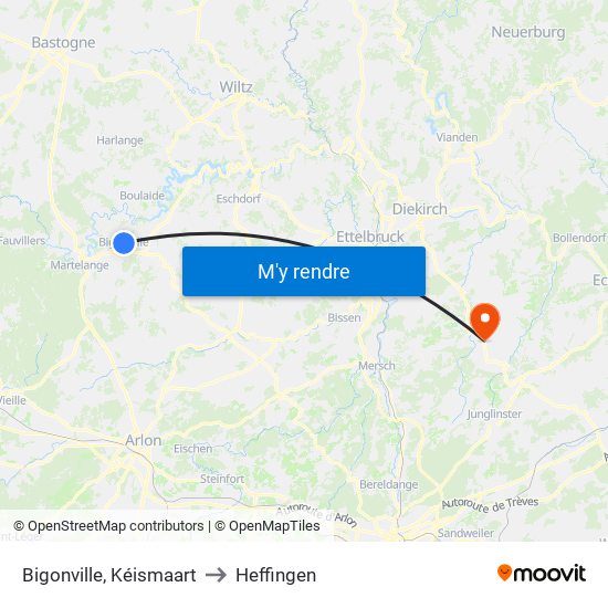 Bigonville, Kéismaart to Heffingen map