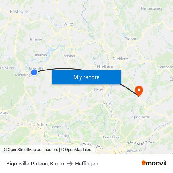 Bigonville-Poteau, Kimm to Heffingen map