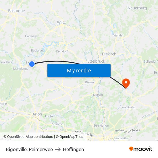 Bigonville, Réimerwee to Heffingen map