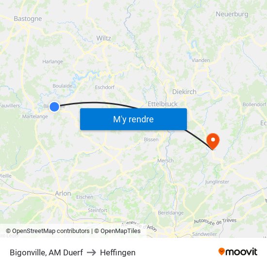 Bigonville, AM Duerf to Heffingen map