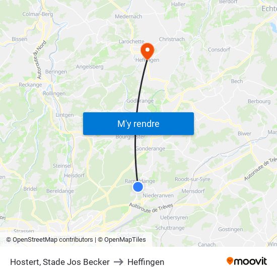 Hostert, Stade Jos Becker to Heffingen map