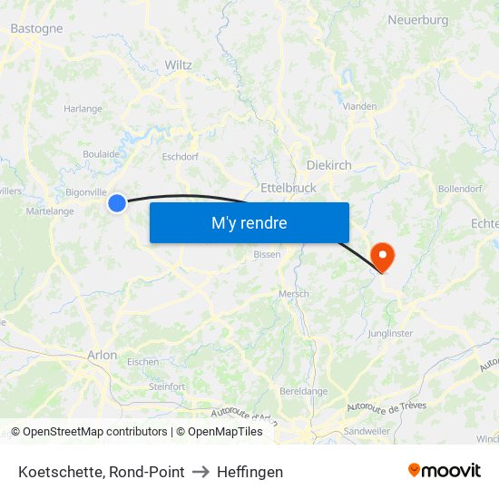 Koetschette, Rond-Point to Heffingen map