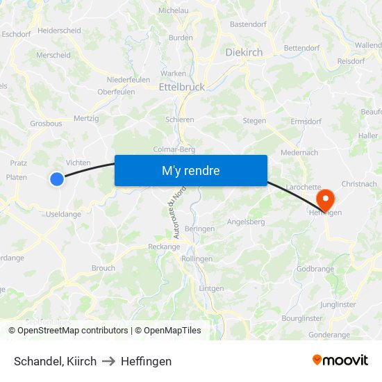 Schandel, Kiirch to Heffingen map