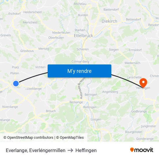 Everlange, Everléngermillen to Heffingen map