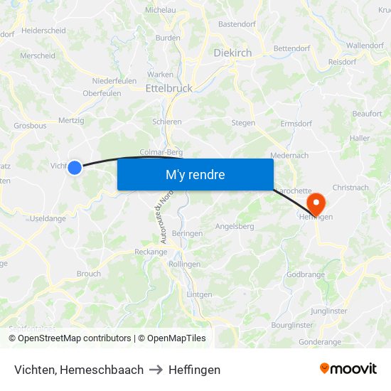 Vichten, Hemeschbaach to Heffingen map