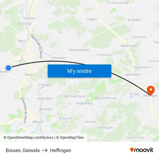 Bissen, Geiwels to Heffingen map