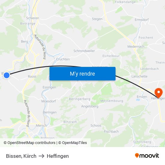 Bissen, Kiirch to Heffingen map