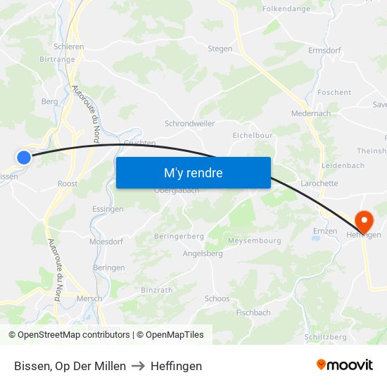 Bissen, Op Der Millen to Heffingen map