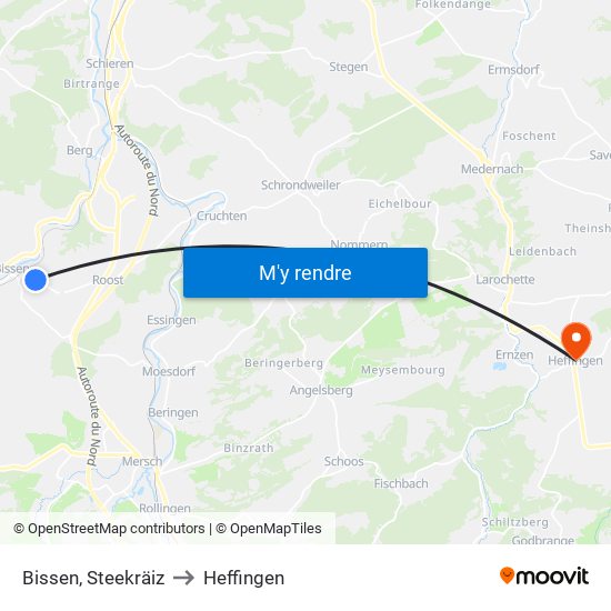 Bissen, Steekräiz to Heffingen map