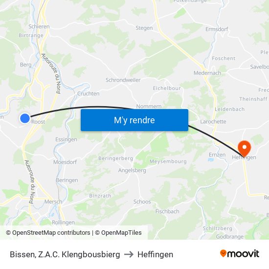 Bissen, Z.A.C. Klengbousbierg to Heffingen map