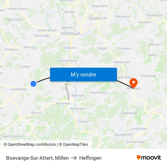 Boevange-Sur-Attert, Millen to Heffingen map