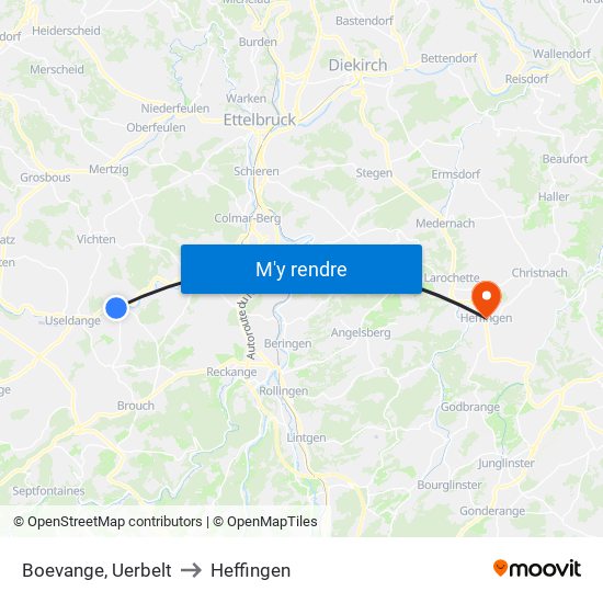 Boevange, Uerbelt to Heffingen map