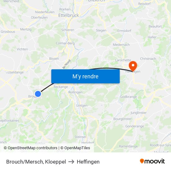 Brouch/Mersch, Kloeppel to Heffingen map