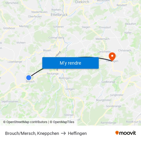 Brouch/Mersch, Kneppchen to Heffingen map