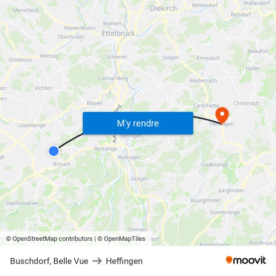 Buschdorf, Belle Vue to Heffingen map