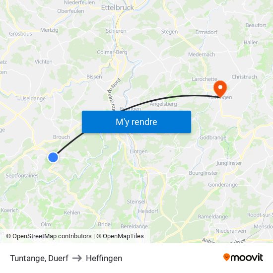 Tuntange, Duerf to Heffingen map