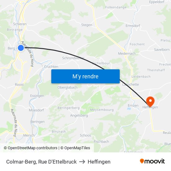 Colmar-Berg, Rue D'Ettelbruck to Heffingen map