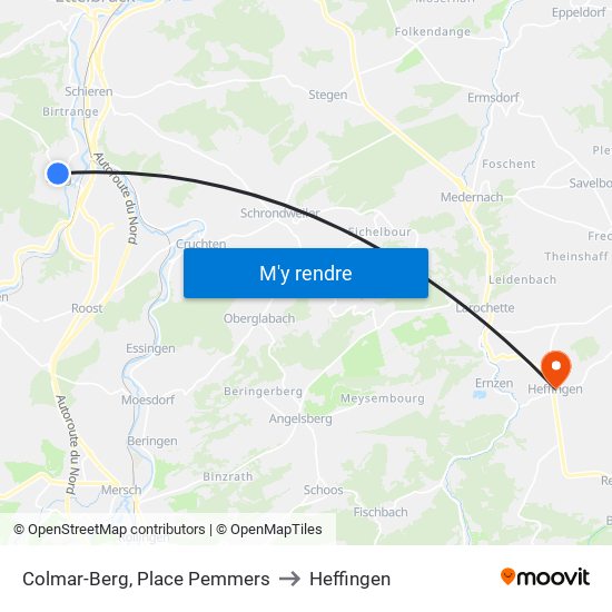 Colmar-Berg, Place Pemmers to Heffingen map