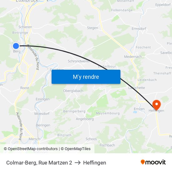 Colmar-Berg, Rue Martzen 2 to Heffingen map