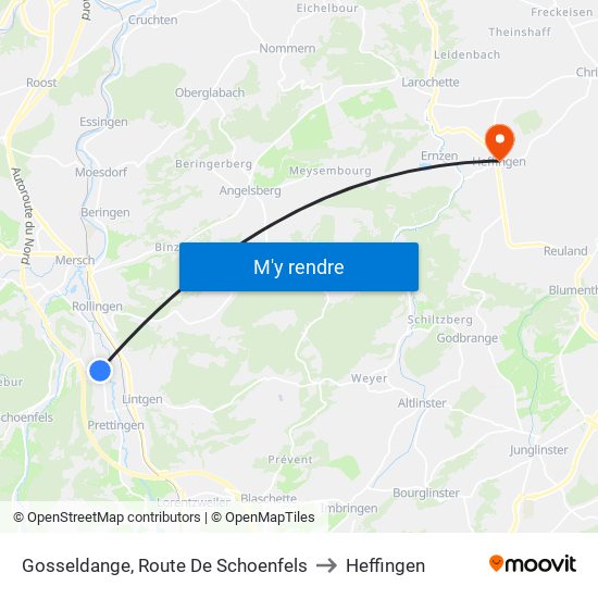 Gosseldange, Route De Schoenfels to Heffingen map